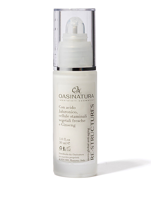 RE-STRUCTURES SIERO GLOBAL ANTI-AGING CON ACIDO JALURONICO, CELLULE STAMINALI VEGETALI FRESCHE E GINSENG