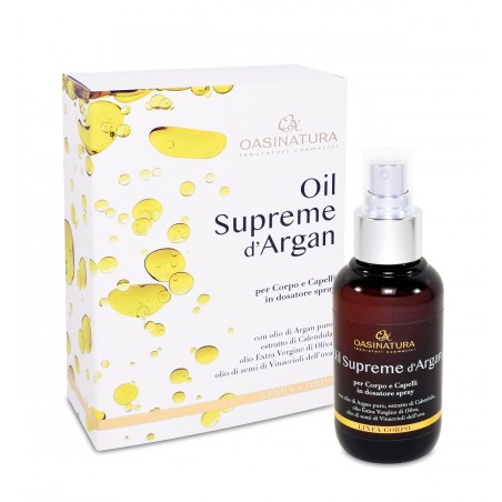 OiL Supreme d'Argan per corpo e capelli con olio di Argan puro, estratto di  Calendula, olio EVO, olio dei semi di Vinaccioli del